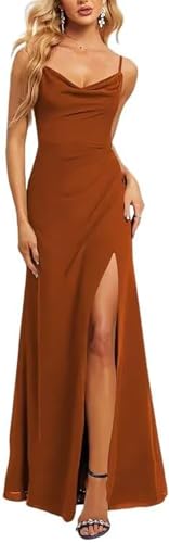 JAEDEN Abendkleider Wasserfallausschnitt A-Linie Brautjungfernkleider Spaghettiträger Abend Partykleid Gebranntes Orange 36 JAEDEN Abendkleider Wasserfallausschnitt A-Linie Brautjungfernkleider Spaghettiträger Abend Partykleid Gebranntes Orange 36 von JAEDEN