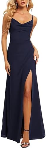JAEDEN Abendkleider Wasserfallausschnitt A-Linie Brautjungfernkleider Spaghettiträger Abend Partykleid Marineblau 32 von JAEDEN