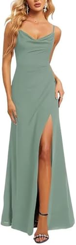 JAEDEN Abendkleider Wasserfallausschnitt A-Linie Brautjungfernkleider Spaghettiträger Abend Partykleid Pastellgrün 38 von JAEDEN