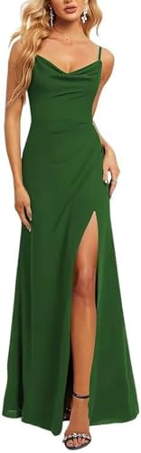 JAEDEN Abendkleider Wasserfallausschnitt A-Linie Brautjungfernkleider Spaghettiträger Abend Partykleid Smaragdgrün 32 von JAEDEN