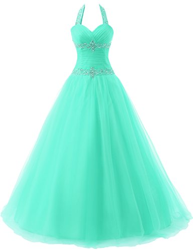 JAEDEN Ballkleider Lang Abendkleider Damen Quinceanera Kleid Festkleider Tüll Neckholder Türkis EUR48 von JAEDEN