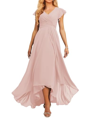 JAEDEN Brautjungfernkleid V-Ausschnitt Chiffon Abendkleider Lang Formelle Festliche Party Kleider für Damen Blush 36 von JAEDEN