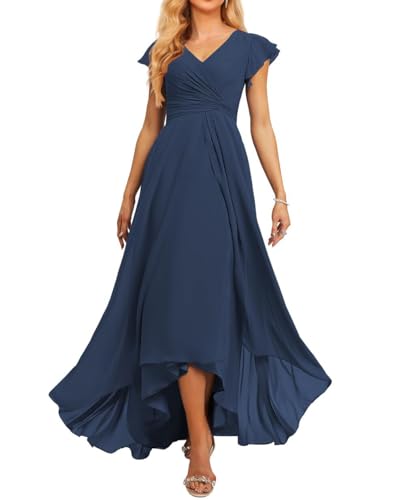 JAEDEN Brautjungfernkleid V-Ausschnitt Chiffon Abendkleider Lang Formelle Festliche Party Kleider für Damen Marineblau 36 von JAEDEN