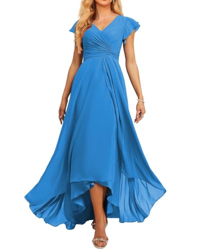 JAEDEN Brautjungfernkleid V-Ausschnitt Chiffon Abendkleider Lang Formelle Festliche Party Kleider für Damen Meerblau 50 von JAEDEN