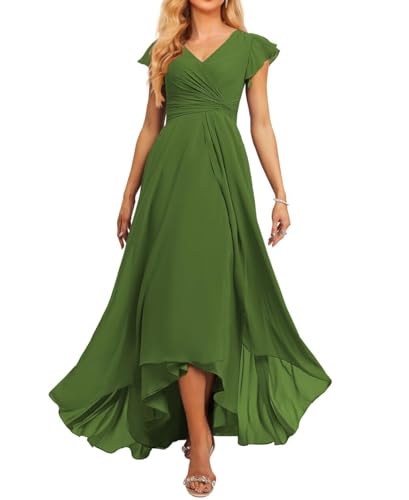 JAEDEN Brautjungfernkleid V-Ausschnitt Chiffon Abendkleider Lang Formelle Festliche Party Kleider für Damen Oliv 44 von JAEDEN