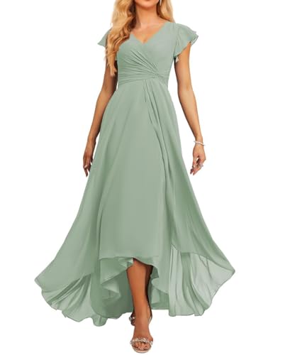 JAEDEN Brautjungfernkleid V-Ausschnitt Chiffon Abendkleider Lang Formelle Festliche Party Kleider für Damen Salbeigrün 42 von JAEDEN