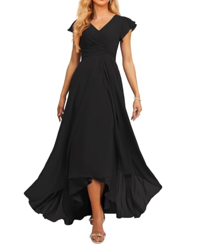 JAEDEN Brautjungfernkleid V-Ausschnitt Chiffon Abendkleider Lang Formelle Festliche Party Kleider für Damen Schwarz 40 von JAEDEN