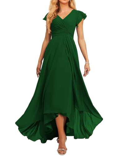 JAEDEN Brautjungfernkleid V-Ausschnitt Chiffon Abendkleider Lang Formelle Festliche Party Kleider für Damen Smaragdgrün 50 von JAEDEN