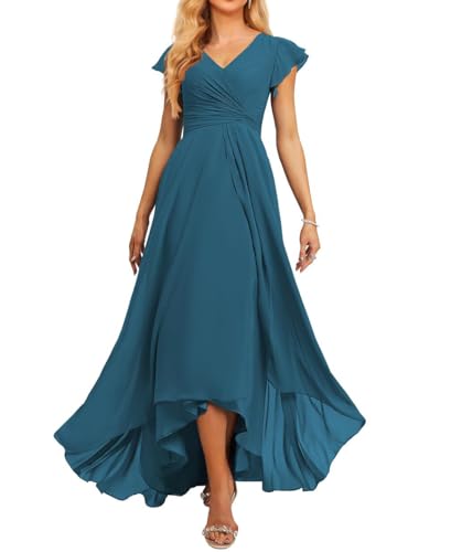 JAEDEN Brautjungfernkleid V-Ausschnitt Chiffon Abendkleider Lang Formelle Festliche Party Kleider für Damen Teal 44 von JAEDEN