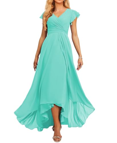 JAEDEN Brautjungfernkleid V-Ausschnitt Chiffon Abendkleider Lang Formelle Festliche Party Kleider für Damen Türkis 38 von JAEDEN