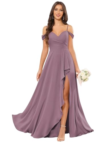 JAEDEN Brautjungfernkleider A-Linie Off Shoulder Abendkleider für Hochzeit Damen Mauve 34 von JAEDEN