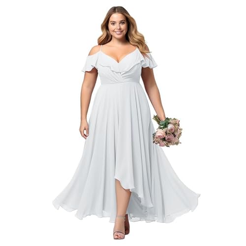 JAEDEN Brautjungfernkleider Lang Große Größen - Spaghettiträger Abendkleider Chiffon Hochzeitsgast Kleid Weiß 48 von JAEDEN