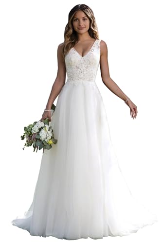 JAEDEN Brautkleid A-Linie Spitze Hochzeitskleider Lang Damen Brautmode V-Ausschnitt Tüll Standesamtkleid Elfenbein 38 JAEDEN Brautkleid A-Linie Spitze Hochzeitskleider Lang Damen Brautmode V-Ausschnitt Tüll Standesamtkleid Elfenbein 38 von JAEDEN