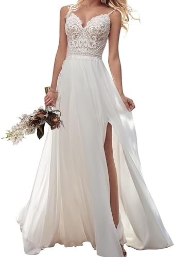 JAEDEN Brautkleider Damen Spaghettiträger Boho Hochzeitskleider Spitze A-Linie Standesamtkleider Elfenbein 38 JAEDEN Brautkleider Damen Spaghettiträger Boho Hochzeitskleider Spitze A-Linie Standesamtkleider Elfenbein 38 von JAEDEN
