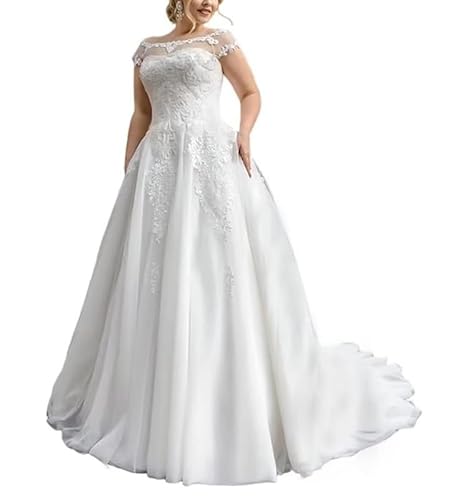JAEDEN Brautkleider Grosse Grössen A-Linie Prinzessin Hochzeitskleider Tüll Spitzen Brautkleid Standesamtliche Trauung Kleider Elfenbein 46 von JAEDEN