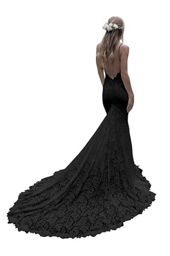 JAEDEN Brautkleider Schwarz Spitze Hochzeitskleider V-Ausschnitt Meerjungfrau Schwarze Brautkleid Schwarz 34 von JAEDEN