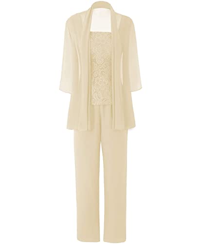 JAEDEN Brautmutter Anzug für Hochzeit - 3 Teilig Chiffon Mutter der Braut Abendanzug Festlich Hosenanzug mit Jacke Champagner 48 von JAEDEN