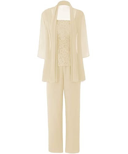 JAEDEN Brautmutter Anzug für Hochzeit - 3 Teilig Chiffon Mutter der Braut Abendanzug Festlich Hosenanzug mit Jacke Champagner 56 von JAEDEN