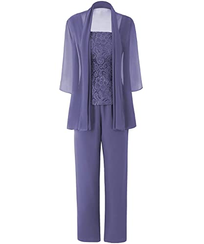 JAEDEN Brautmutter Anzug für Hochzeit - 3 Teilig Chiffon Mutter der Braut Abendanzug Festlich Hosenanzug mit Jacke Stürmisches Blau 46 von JAEDEN