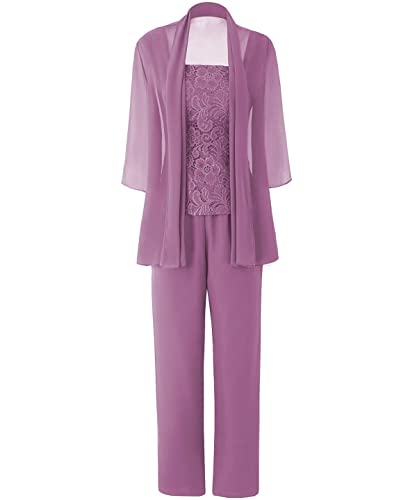JAEDEN Brautmutter Anzug für Hochzeit - 3 Teilig Chiffon Mutter der Braut Abendanzug Festlich Hosenanzug mit Jacke Wisteria 48 von JAEDEN