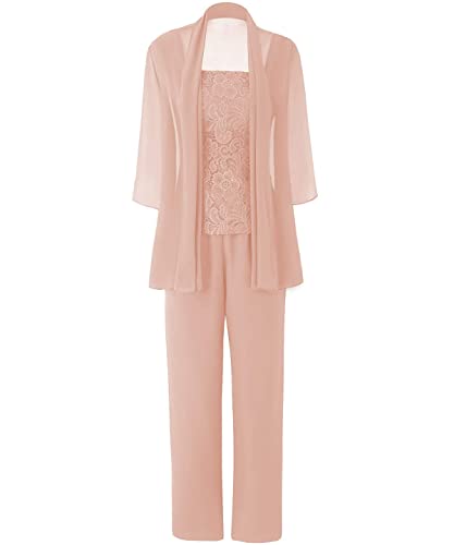 JAEDEN Brautmutter Anzug für Hochzeit - 3 Teiligs Chiffon Mutter der Braut Abendanzug Festliche Hosenanzug mit Jacke Staubige Rose 46 von JAEDEN