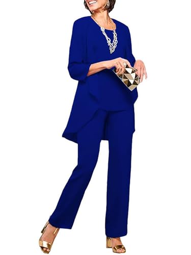 JAEDEN Brautmutter Hosenanzug 3 Teilig Chiffon Hosenanzüge für Damen Formell Festliche Abendanzug Königsblau 42 von JAEDEN