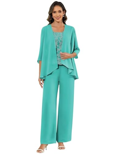 JAEDEN Brautmutter Hosenanzug für Hochzeit - Damen 3 Teilig Hochzeitsgast Festlich Hosenanzug mit Jacke Türkis 52 JAEDEN Brautmutter Hosenanzug für Hochzeit - Damen 3 Teilig Hochzeitsgast Festlich Hosenanzug mit Jacke Türkis 52 von JAEDEN