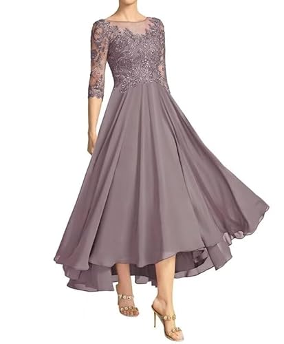 JAEDEN Brautmutterkleid Vokuhila Chiffon Abendkleider für Hochzeit 3/4 Ärmel Hochzeit Gast Kleider Mauve 38 von JAEDEN