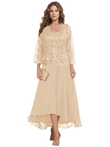 JAEDEN Brautmutterkleider Große Größen mit Jacke Damen Festliche Kleider für Hochzeit Champagner 48 von JAEDEN