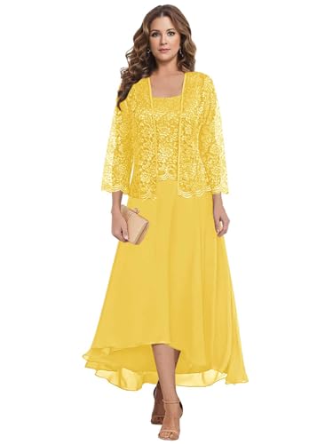 JAEDEN Brautmutterkleider Große Größen mit Jacke Damen Festliche Kleider für Hochzeit Dunkel Gelb 46 von JAEDEN