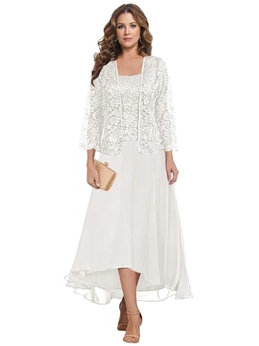 JAEDEN Brautmutterkleider Große Größen mit Jacke Damen Festliche Kleider für Hochzeit Elfenbein 50 von JAEDEN