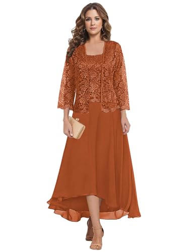 JAEDEN Brautmutterkleider Große Größen mit Jacke Damen Festliche Kleider für Hochzeit Gebranntes Orange 48 von JAEDEN