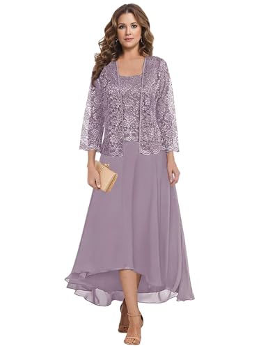 JAEDEN Brautmutterkleider Große Größen mit Jacke Damen Festliche Kleider für Hochzeit Mauve 48 von JAEDEN