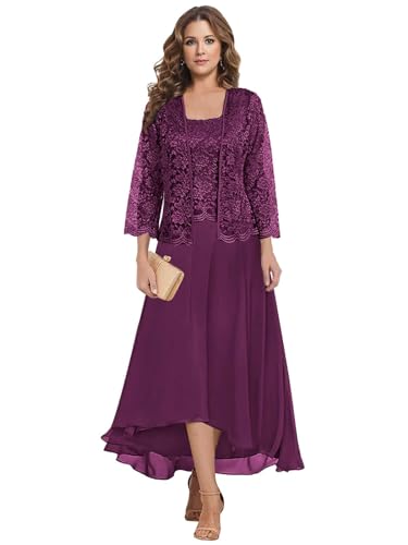 JAEDEN Brautmutterkleider Große Größen mit Jacke Damen Festliche Kleider für Hochzeit Plum 54 von JAEDEN