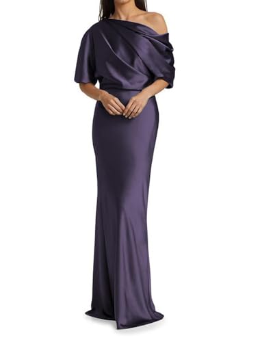 JAEDEN Brautmutterkleider Lang Satin Abendkleider Meerjungfrauen Hochzeitsgast Kleid mit Ärmel Traube 44 von JAEDEN