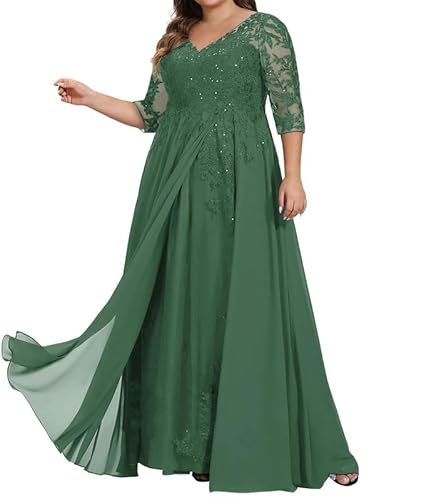 JAEDEN Brautmutterkleider für Hochzeit Große Größen Langarm Abendkleider Spitze Appliques Formelle Hochzeitsgast Kleider Pastellgrün 46 von JAEDEN