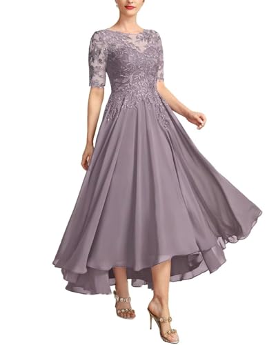 JAEDEN Brautmutterkleider für Hochzeit Wadenlang Spitze Abendkleider 1/2 Ärmel Festkleid Chiffon Hochzeitsgast Kleid Mauve 44 von JAEDEN