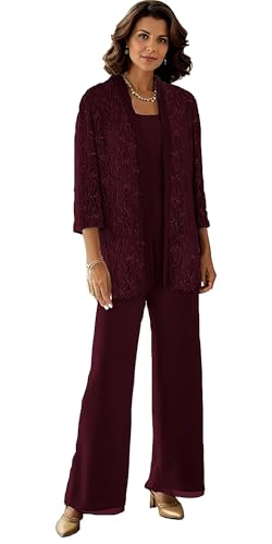 JAEDEN Damen Hosenanzug 3 Teilig Brautmutter Hosenanzüge Spitze Hosen Set Outfit Abendanzug Dunkles Burgunder 44 JAEDEN Damen Hosenanzug 3 Teilig Brautmutter Hosenanzüge Spitze Hosen Set Outfit Abendanzug Dunkles Burgunder 44 von JAEDEN