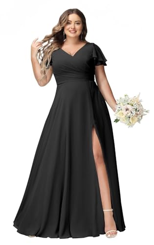 JAEDEN Große Größen Abendkleid Lang Chiffon Brautjungfernkleid Rüschen Kurzarm Hochzeits Gast Kleid Schwarz 42 JAEDEN Große Größen Abendkleid Lang Chiffon Brautjungfernkleid Rüschen Kurzarm Hochzeits Gast Kleid Schwarz 42 von JAEDEN