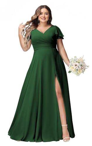 JAEDEN Große Größen Abendkleid Lang Chiffon Brautjungfernkleid Rüschen Kurzarm Hochzeits Gast Kleid Smaragdgrün 48 JAEDEN Große Größen Abendkleid Lang Chiffon Brautjungfernkleid Rüschen Kurzarm Hochzeits Gast Kleid Smaragdgrün 48 von JAEDEN