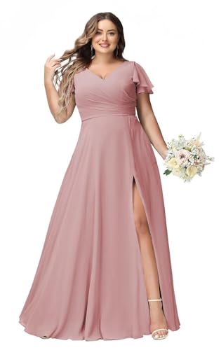 JAEDEN Große Größen Abendkleid Lang Chiffon Brautjungfernkleid Rüschen Kurzarm Hochzeits Gast Kleid Staubige Rose 38 JAEDEN Große Größen Abendkleid Lang Chiffon Brautjungfernkleid Rüschen Kurzarm Hochzeits Gast Kleid Staubige Rose 38 von JAEDEN