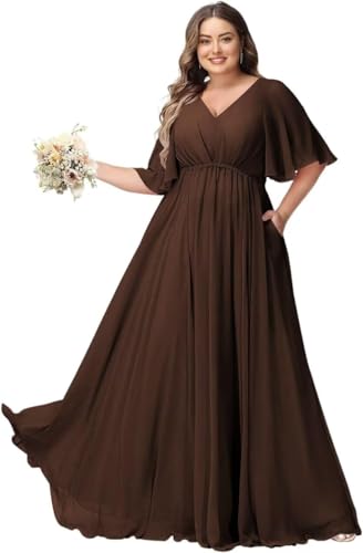 JAEDEN Große Größen Abendkleid mit Taschen Damen Lang Brautjungfernkleid V Ausschnitt Hochzeitsgast Kleid Braun 52 JAEDEN Große Größen Abendkleid mit Taschen Damen Lang Brautjungfernkleid V Ausschnitt Hochzeitsgast Kleid Braun 52 von JAEDEN