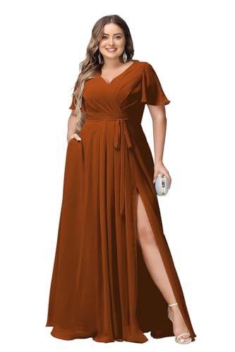 JAEDEN Große Größen Brautjungfernkleider A-Linie Formell Abendkleider Lang Chiffon Festliche Kleider Gebranntes Orange 48 JAEDEN Große Größen Brautjungfernkleider A-Linie Formell Abendkleider Lang Chiffon Festliche Kleider Gebranntes Orange 48 von JAEDEN