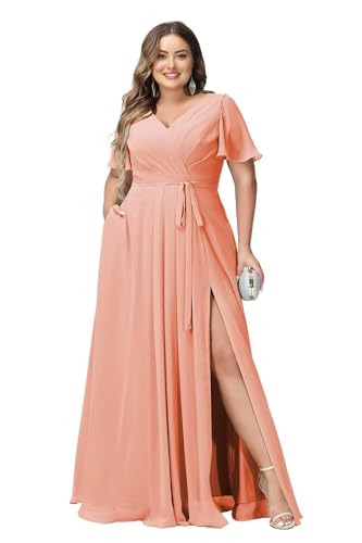 JAEDEN Große Größen Brautjungfernkleider A-Linie Formell Abendkleider Lang Chiffon Festliche Kleider Hell Koralle 56 JAEDEN Große Größen Brautjungfernkleider A-Linie Formell Abendkleider Lang Chiffon Festliche Kleider Hell Koralle 56 von JAEDEN