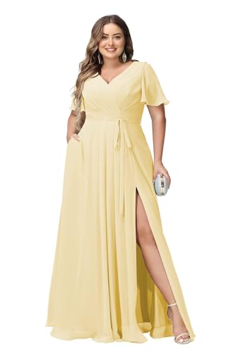JAEDEN Große Größen Brautjungfernkleider A-Linie Formell Abendkleider Lang Chiffon Festliche Kleider Hellgelb 44 JAEDEN Große Größen Brautjungfernkleider A-Linie Formell Abendkleider Lang Chiffon Festliche Kleider Hellgelb 44 von JAEDEN