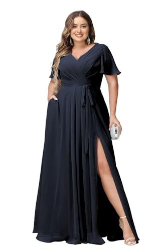 JAEDEN Große Größen Brautjungfernkleider A-Linie Formell Abendkleider Lang Chiffon Festliche Kleider Marineblau 50 JAEDEN Große Größen Brautjungfernkleider A-Linie Formell Abendkleider Lang Chiffon Festliche Kleider Marineblau 50 von JAEDEN