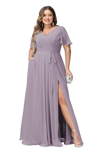 JAEDEN Große Größen Brautjungfernkleider A-Linie Formell Abendkleider Lang Chiffon Festliche Kleider Mauve 50 JAEDEN Große Größen Brautjungfernkleider A-Linie Formell Abendkleider Lang Chiffon Festliche Kleider Mauve 50 von JAEDEN