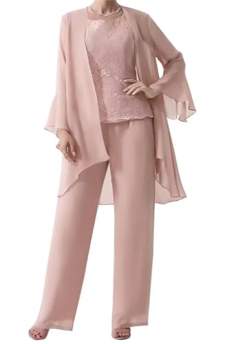 JAEDEN Mutter der Braut Abendanzug Sets Chiffon Brautmutterkleid mit Jacke Lang Festlich Hosenanzüge Altrosa 38 von JAEDEN