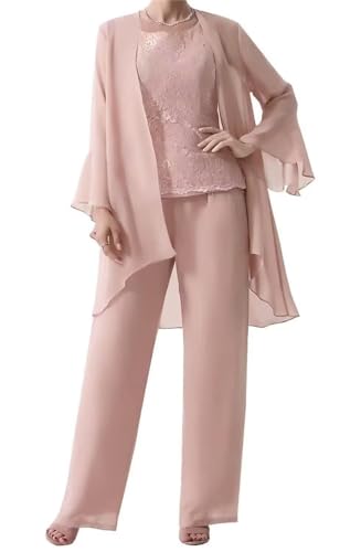 JAEDEN Mutter der Braut Abendanzug Sets Chiffon Brautmutterkleid mit Jacke Lang Festlich Hosenanzüge Altrosa 54 von JAEDEN