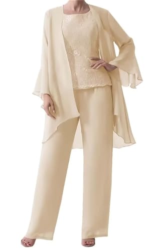 JAEDEN Mutter der Braut Abendanzug Sets Chiffon Brautmutterkleid mit Jacke Lang Festlich Hosenanzüge Champagner 54 von JAEDEN